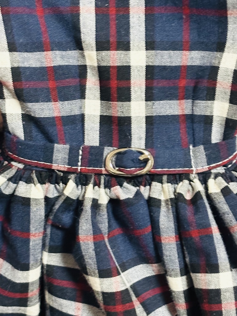 セーラーつけ襟つきチェックワンピース+ベレー帽セット(ブルー)