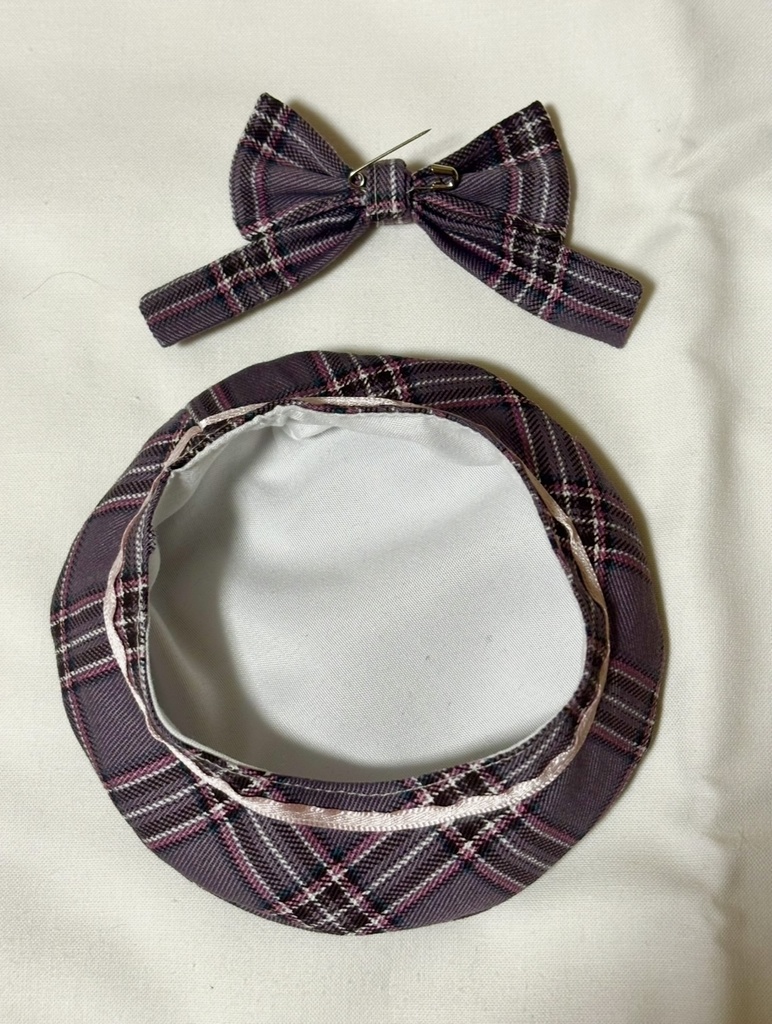 セーラーつけ襟つきチェックワンピース+ベレー帽セット(ピンク)