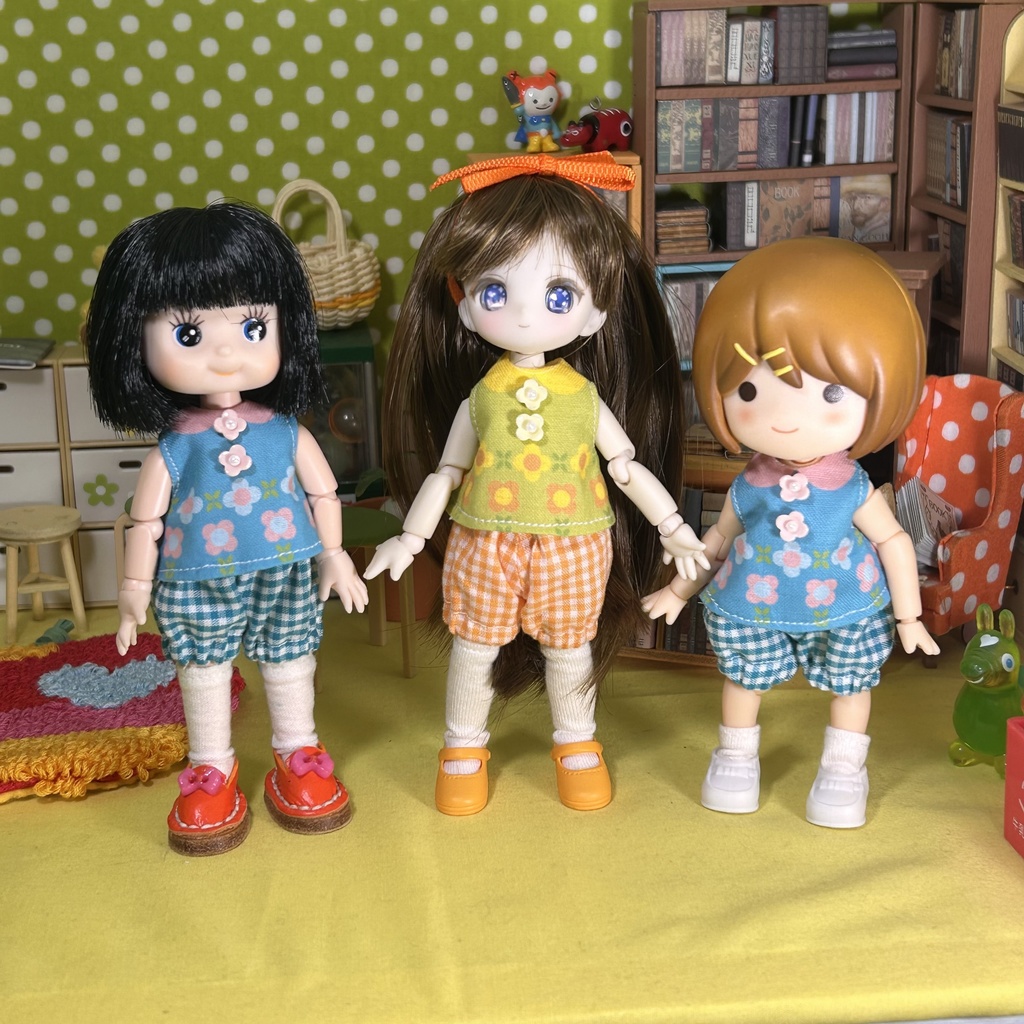 レトロ花柄シャツ&チェックかぼちゃパンツセット