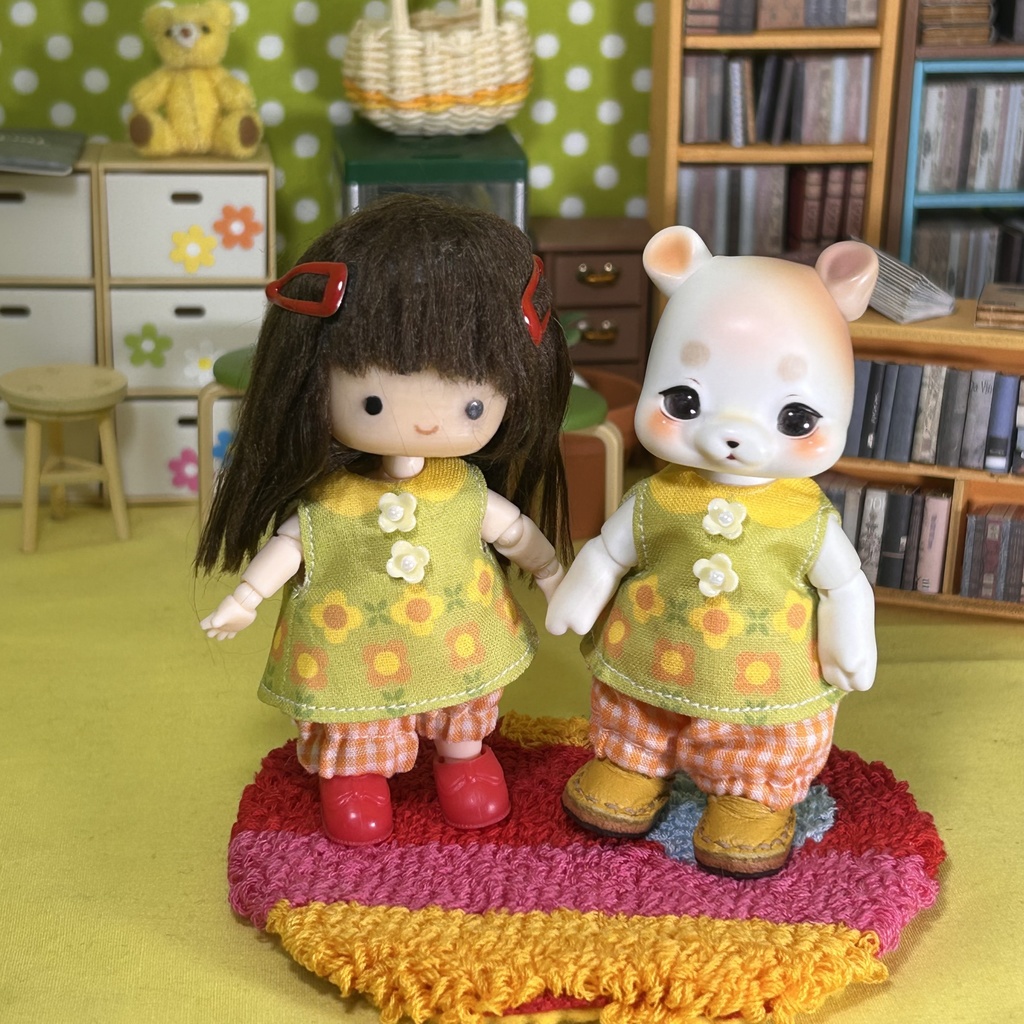 レトロ花柄シャツ&チェックかぼちゃパンツセット