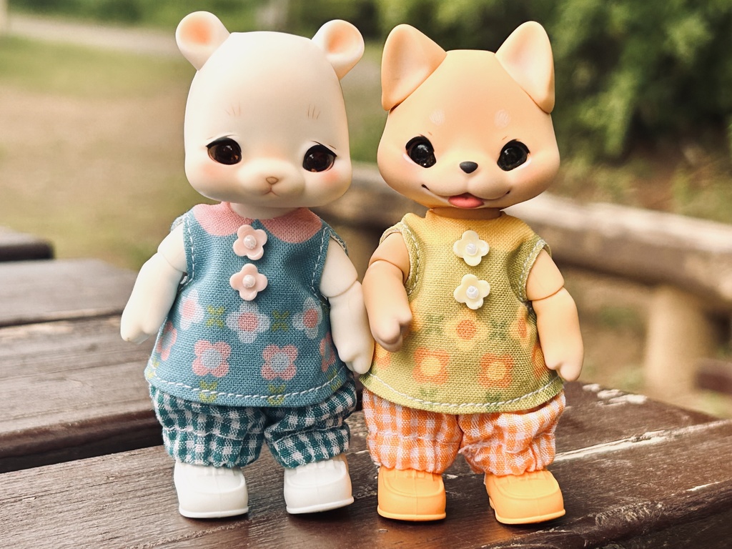 レトロ花柄シャツ&チェックかぼちゃパンツセット