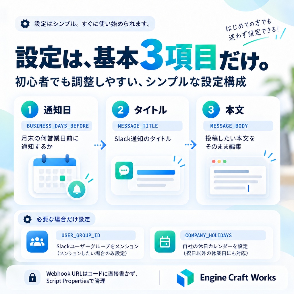 月末N営業日前にSlackへ自動通知|GASリマインダーテンプレート【祝日対応・二重送信防止】