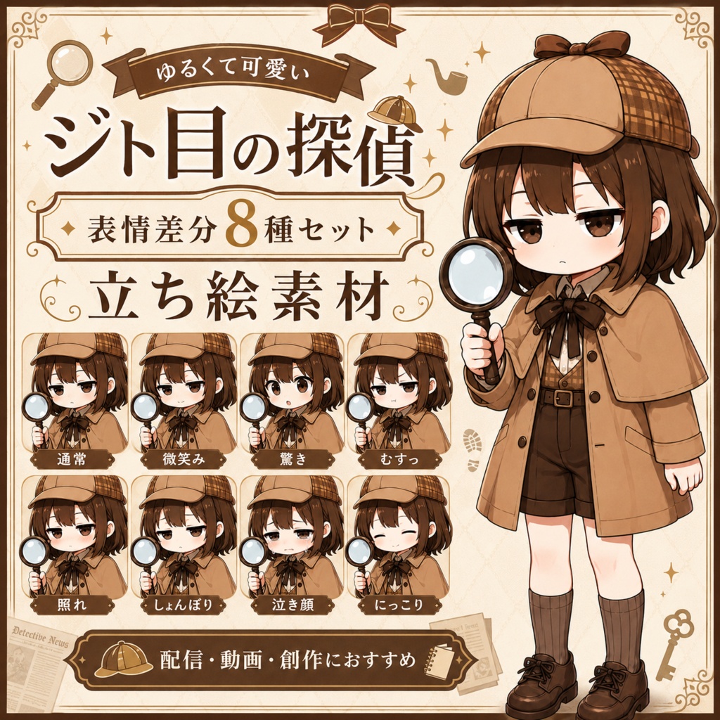 ジト目の探偵 立ち絵素材|表情差分8種