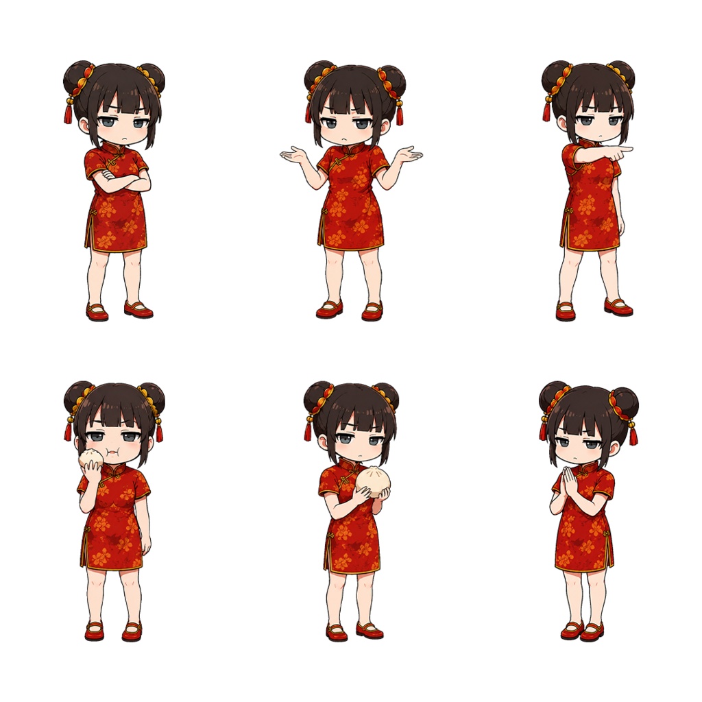 チャイナ服×ジト目女子 立ち絵素材|ポーズ差分6種