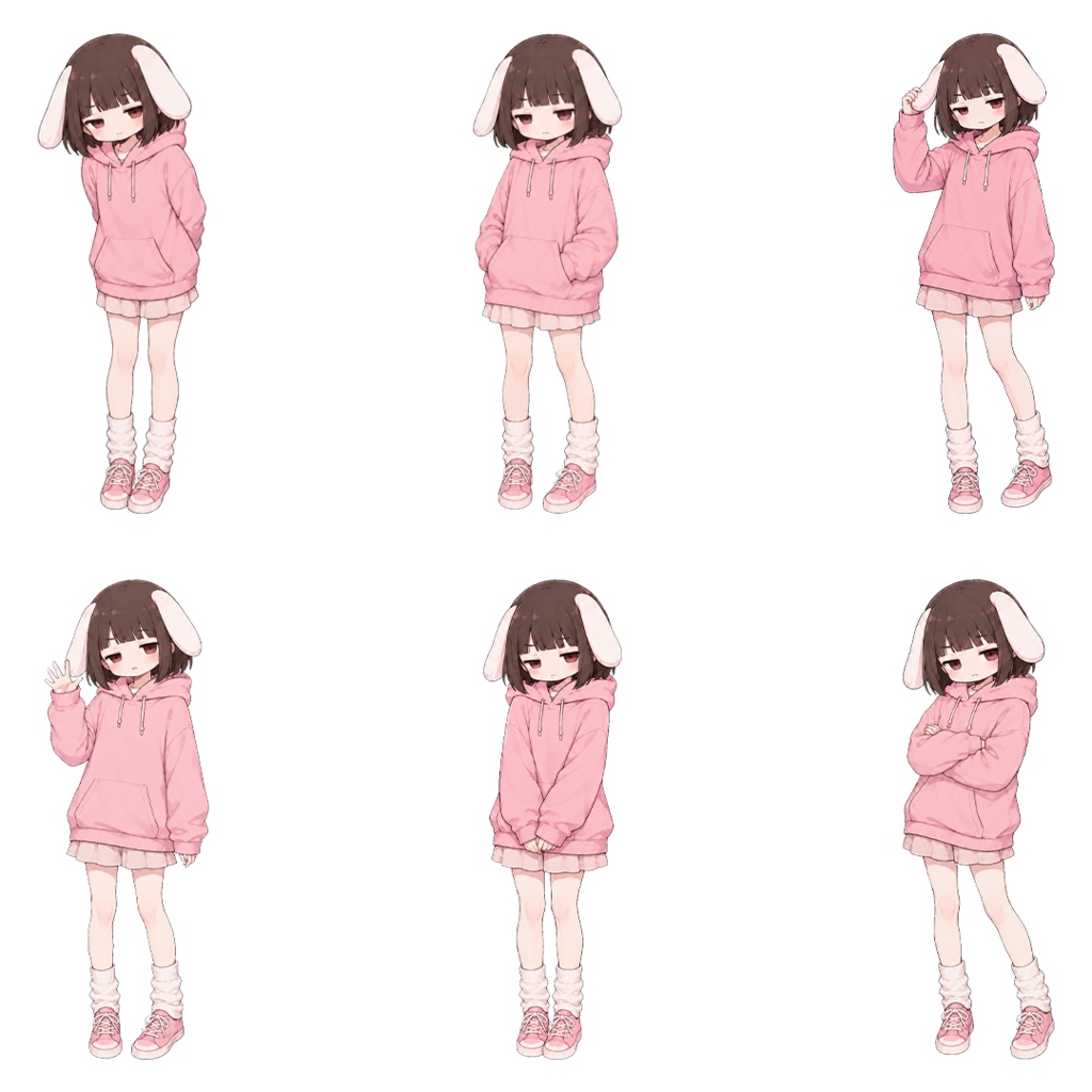 うさ耳パーカーの女の子 立ち絵素材|ポーズ差分6種