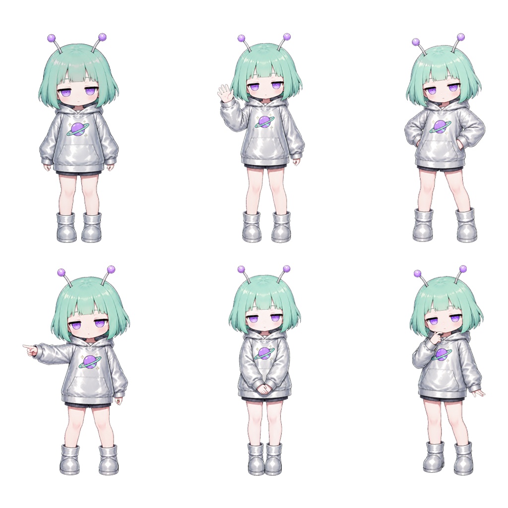 宇宙人風の女の子 立ち絵素材|ポーズ差分6種