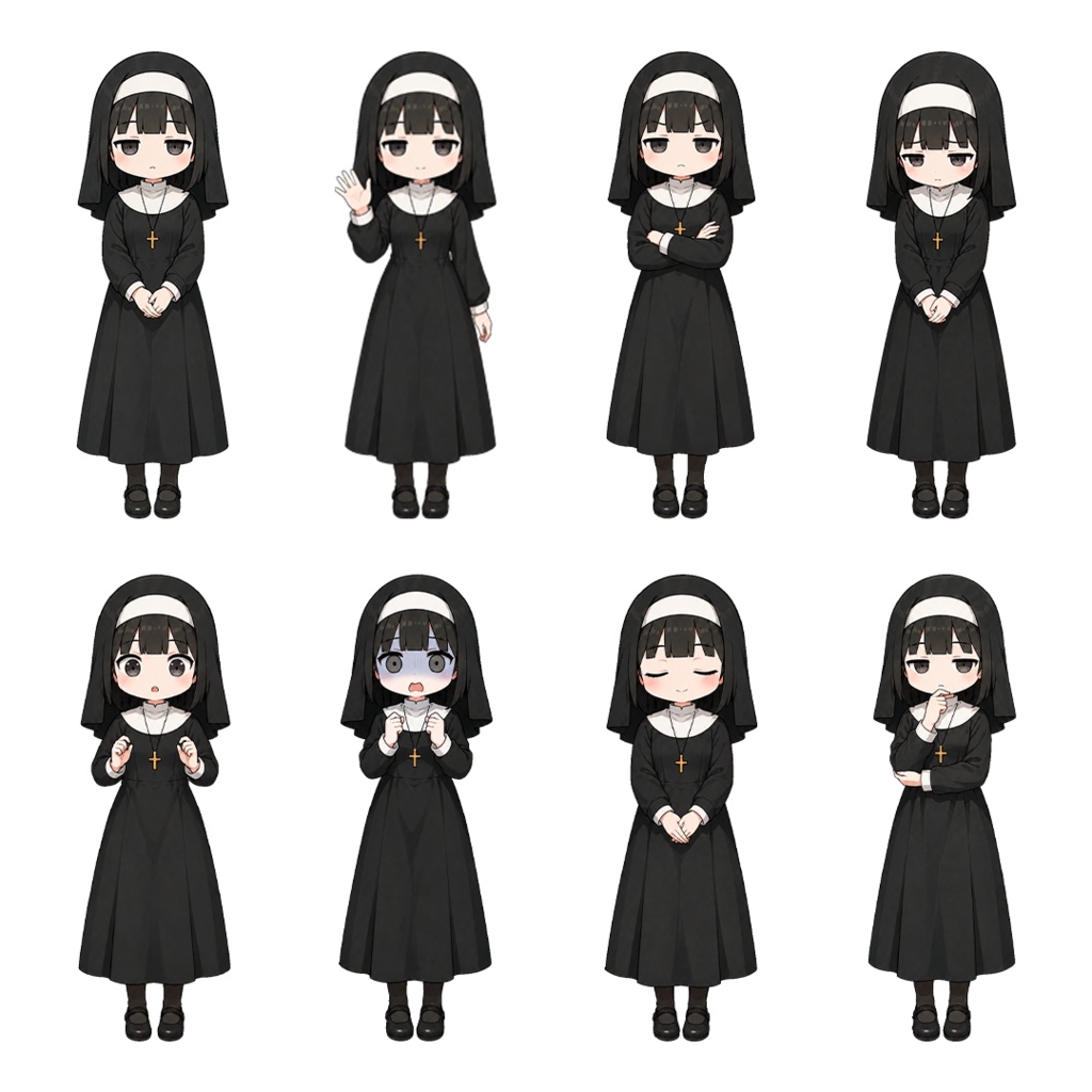 ジト目シスター 立ち絵素材|ポーズ・表情差分8種