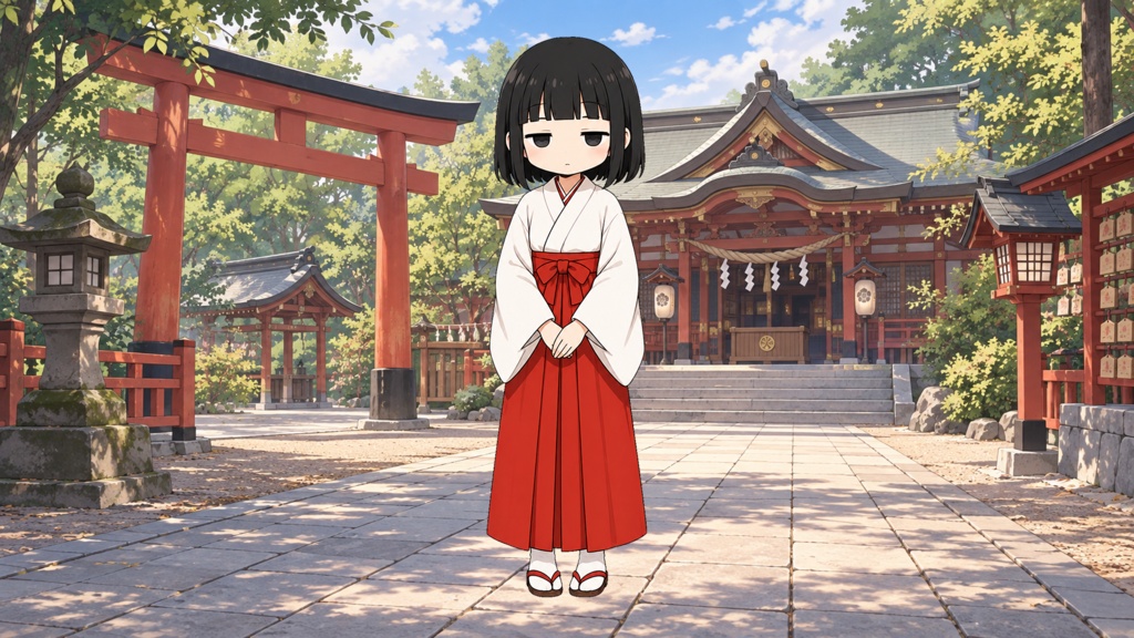 ジト目巫女ちゃん 立ち絵素材|ポーズ・表情差分8種