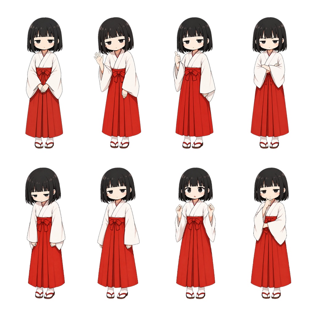 ジト目巫女ちゃん 立ち絵素材|ポーズ・表情差分8種