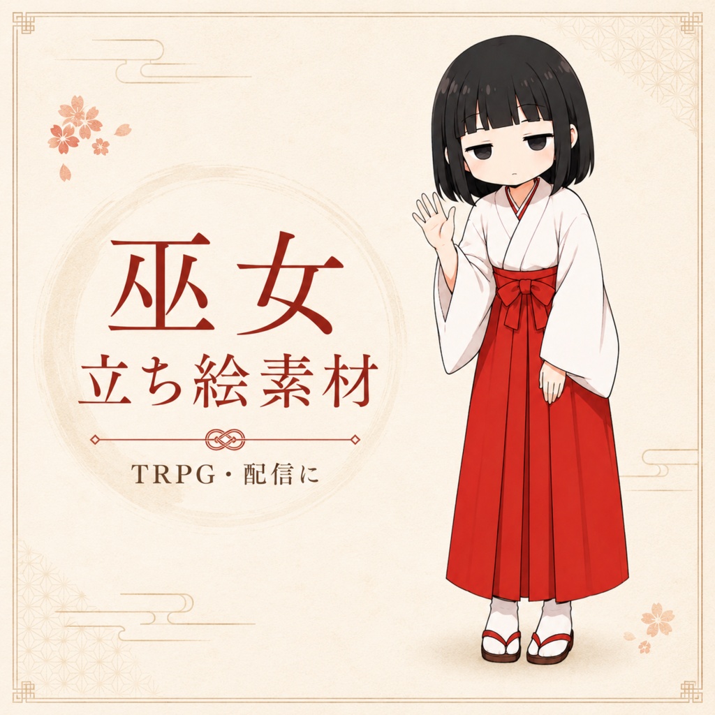 ジト目巫女ちゃん 立ち絵素材｜ポーズ・表情差分8種