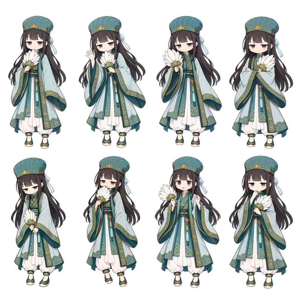 中華風軍師少女 立ち絵素材|ポーズ・表情差分8種