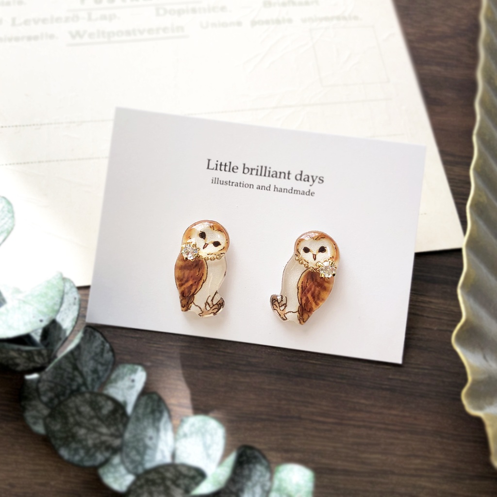 Owl earring フクロウイヤリング（動物 メンフクロウ 鳥） - Little ...