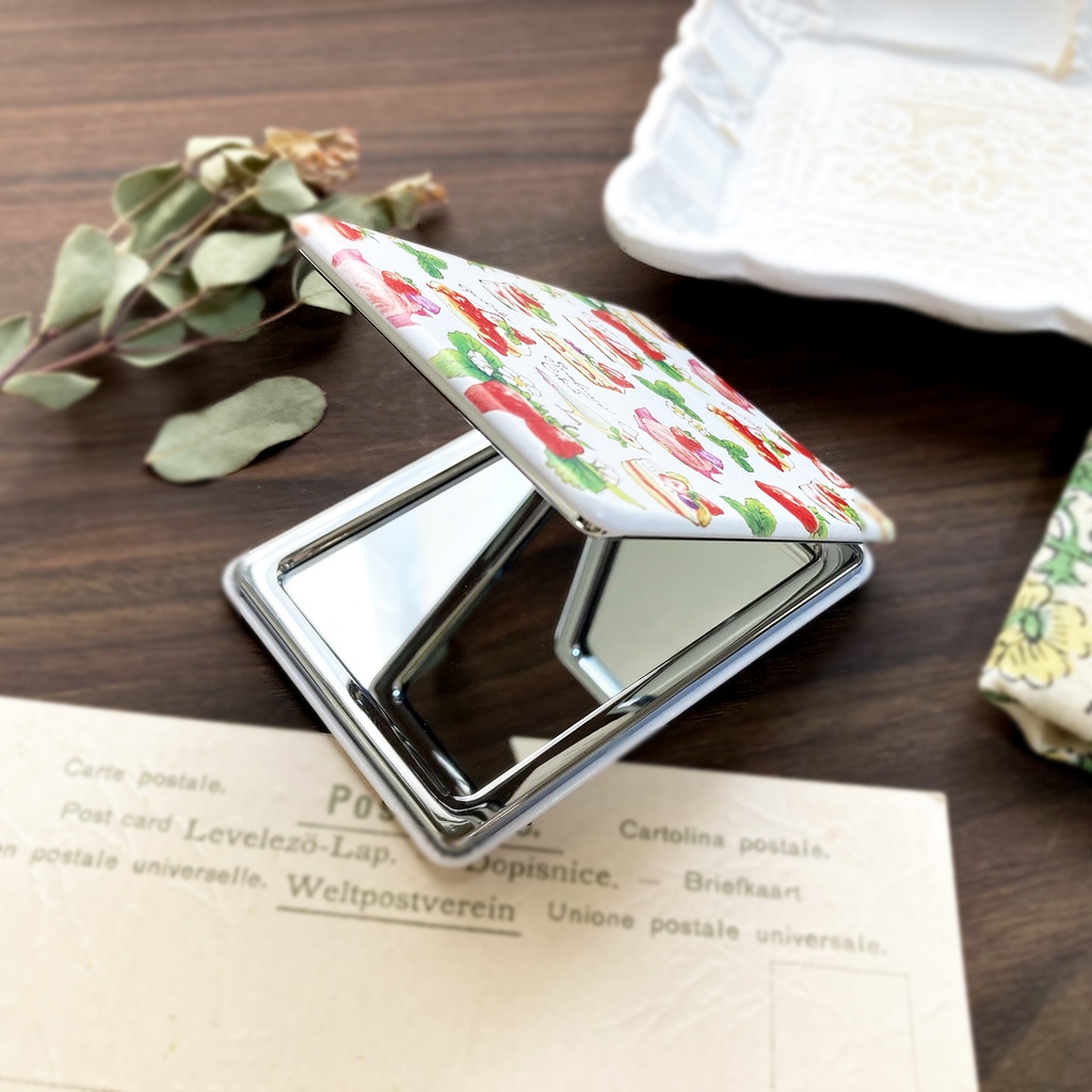 Applepie mirror【コンパクトミラー りんご アップルパイ 鳥 紅茶 かわいい手鏡】