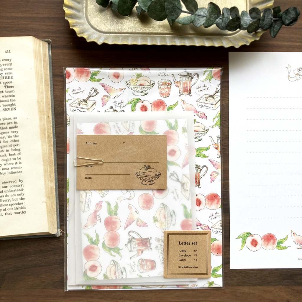 Letterset ”PeachMelba” 桃と紅茶のレターセット ピンク フルーツ