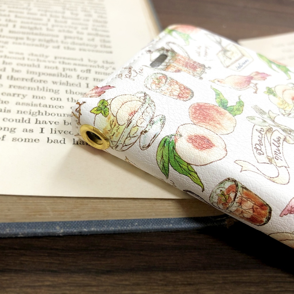 PeachMelba手帳型スマホケース(iPhone/Android全機種対応)桃と小鳥