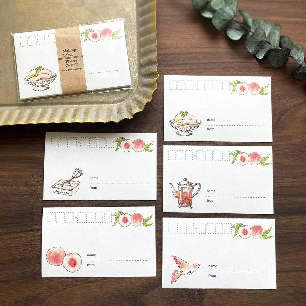 Mailing Label "PeachMelba"【①~③から選んで下さい】桃 宛名シール ラベル 夏 フルーツ 鳥