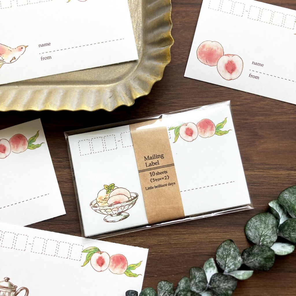 Mailing Label "PeachMelba"【①~③から選んで下さい】桃 宛名シール ラベル 夏 フルーツ 鳥