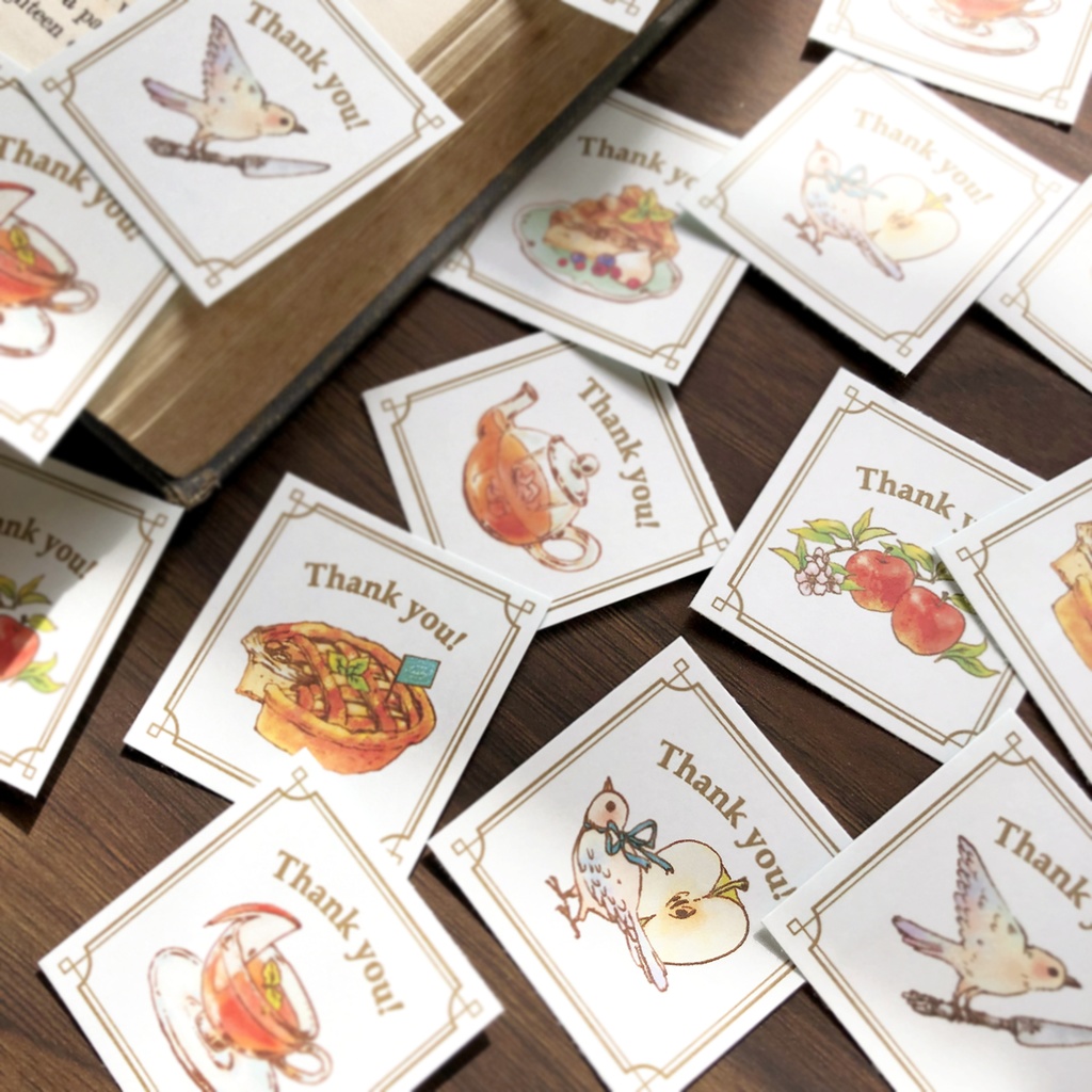 Thank you seal "Applepie"【シール35枚入り】秋*りんごとアップルパイと紅茶のティーポット