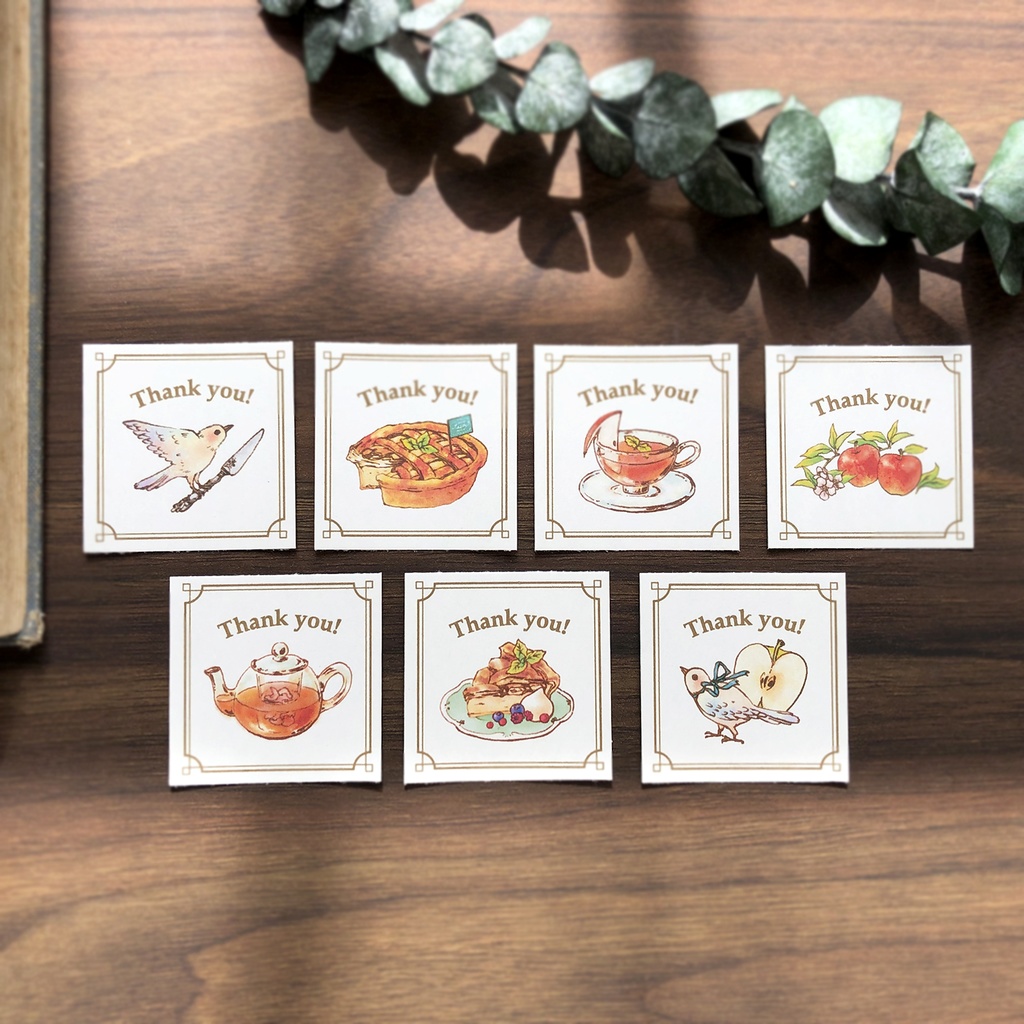 Thank you seal "Applepie"【シール35枚入り】秋*りんごとアップルパイと紅茶のティーポット