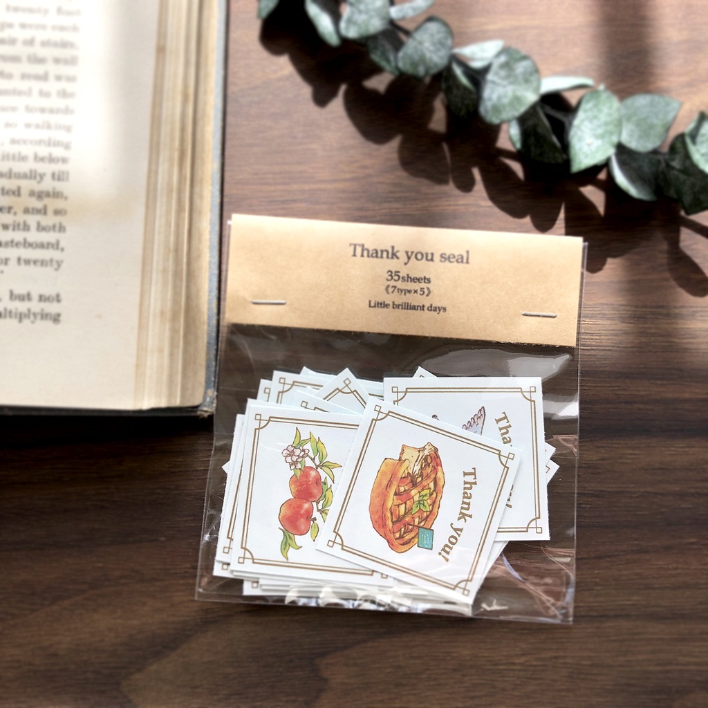 Thank you seal "Applepie"【シール35枚入り】秋*りんごとアップルパイと紅茶のティーポット