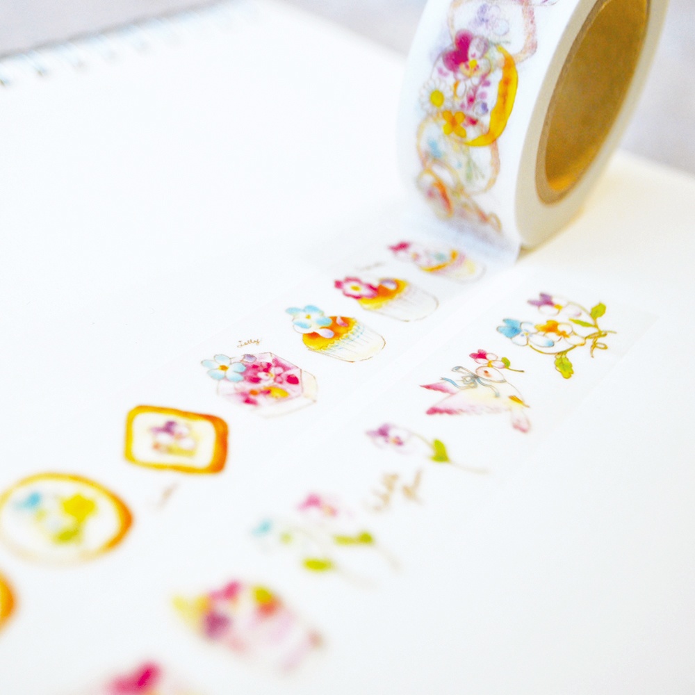 Edible Flowerマスキングテープ【草花とスイーツ 小鳥】