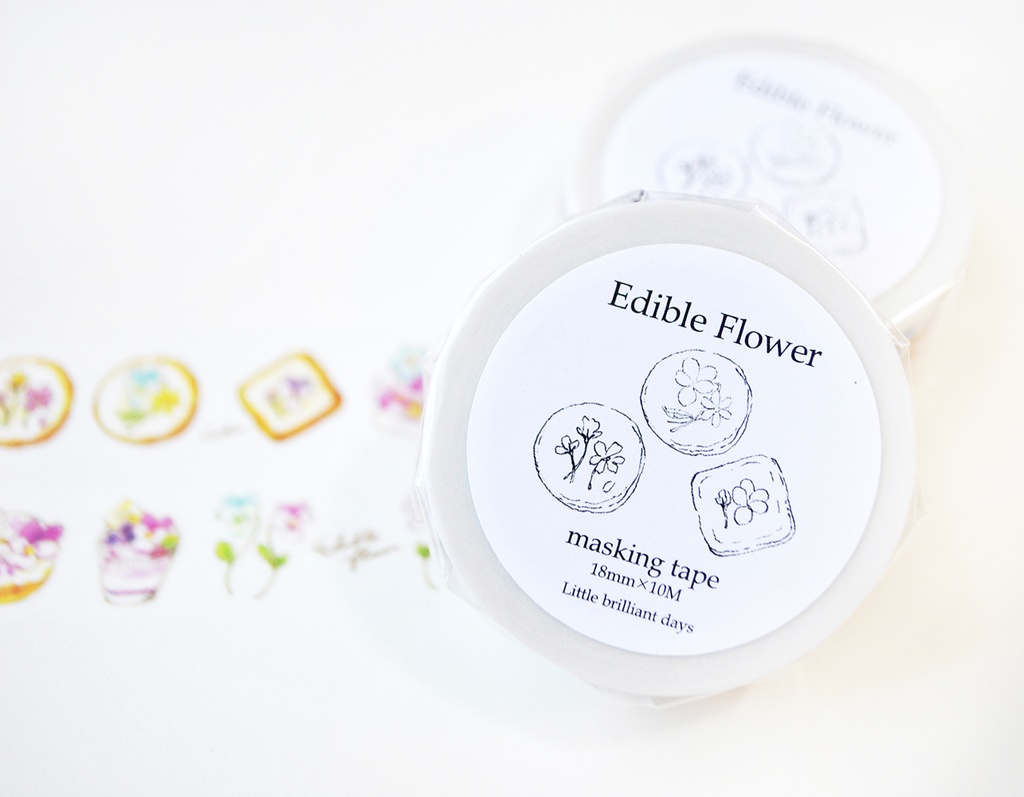 Edible Flowerマスキングテープ【草花とスイーツ 小鳥】