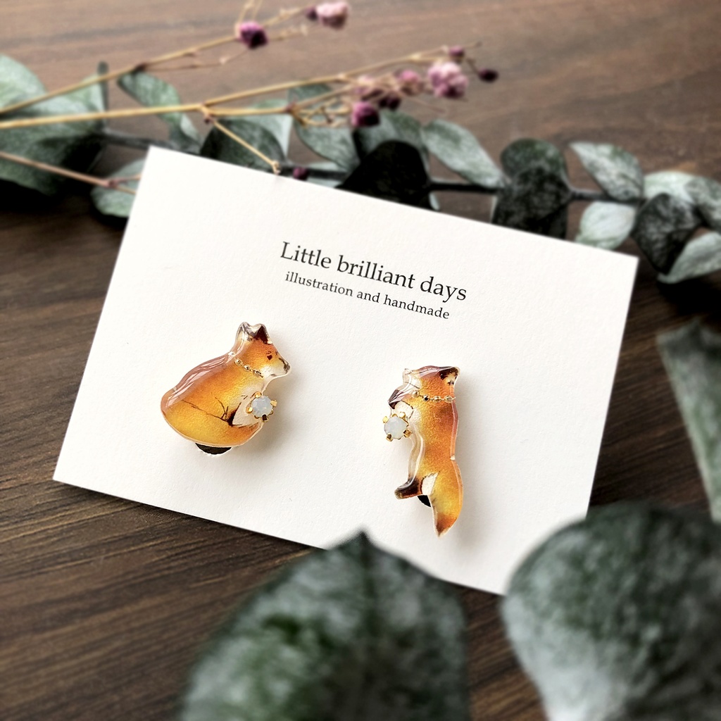 Fox earring｜きつねイヤリング・ピアス 秋冬 クリスマス Little brilliant days BOOTH