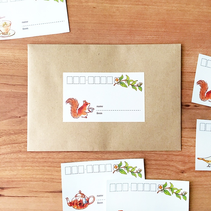 Mailing Label "Milktea"【①~③からタイプ選択】宛名シール ミルクティ 紅茶 ティーポット りす 秋冬