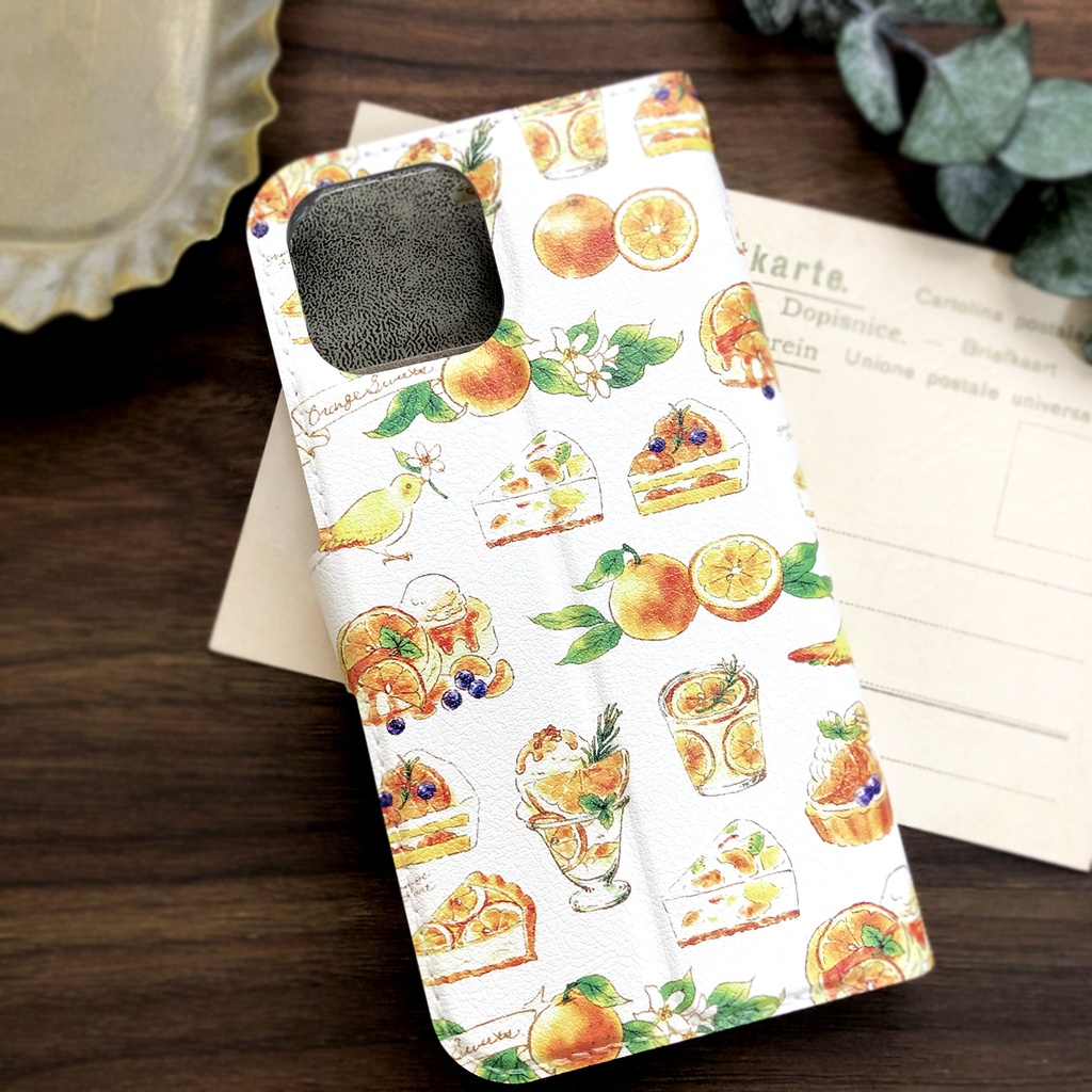 Orange Sweets手帳型スマホケース(iPhone/Android全機種対応)オレンジスイーツ