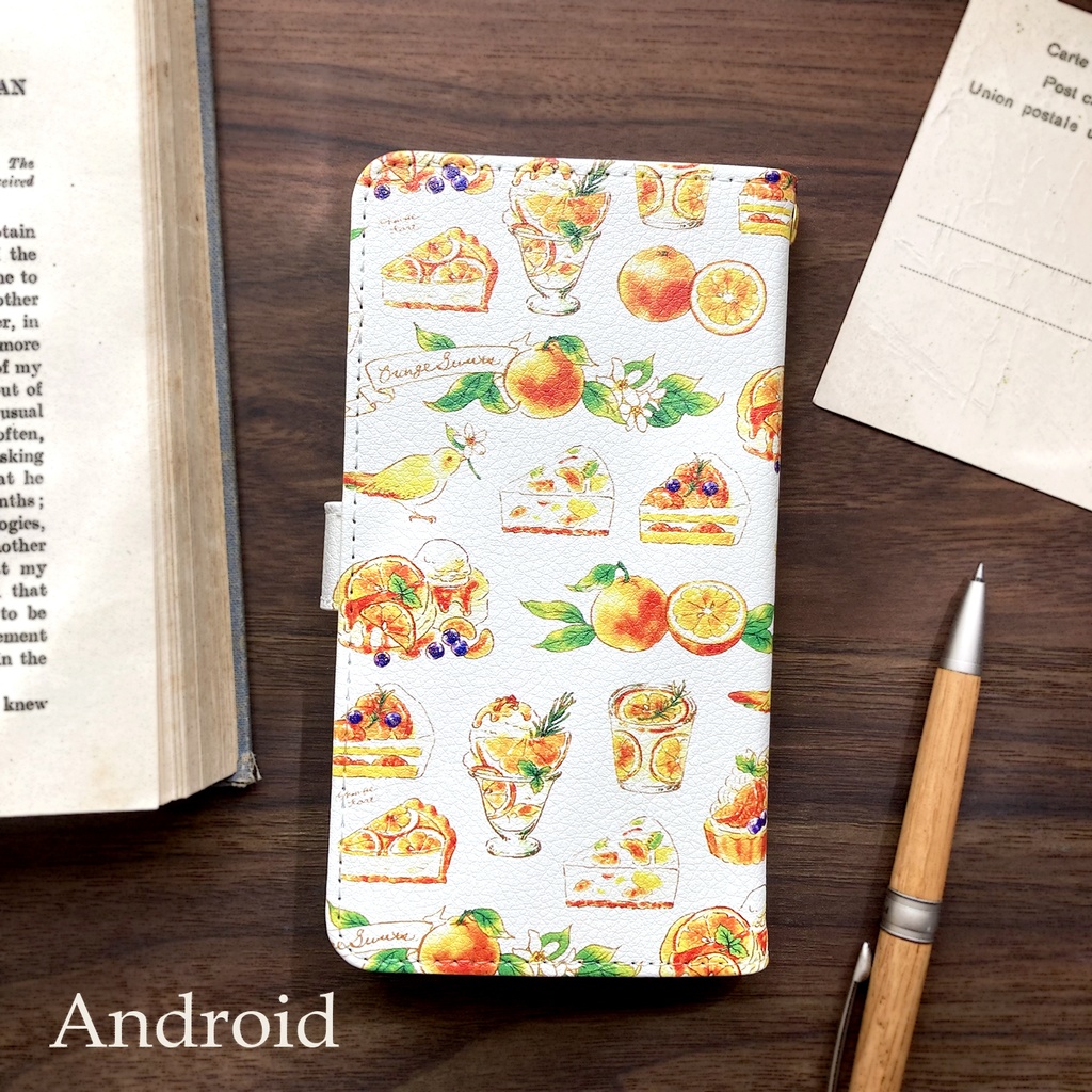 Orange Sweets手帳型スマホケース(iPhone/Android全機種対応)オレンジスイーツ