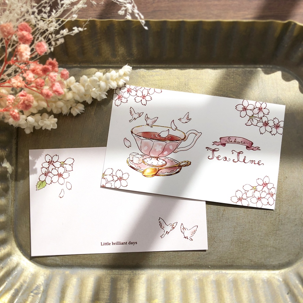 Message Card ”SakuraTea”《8sheets》紅茶桜ティーポット メッセージカード