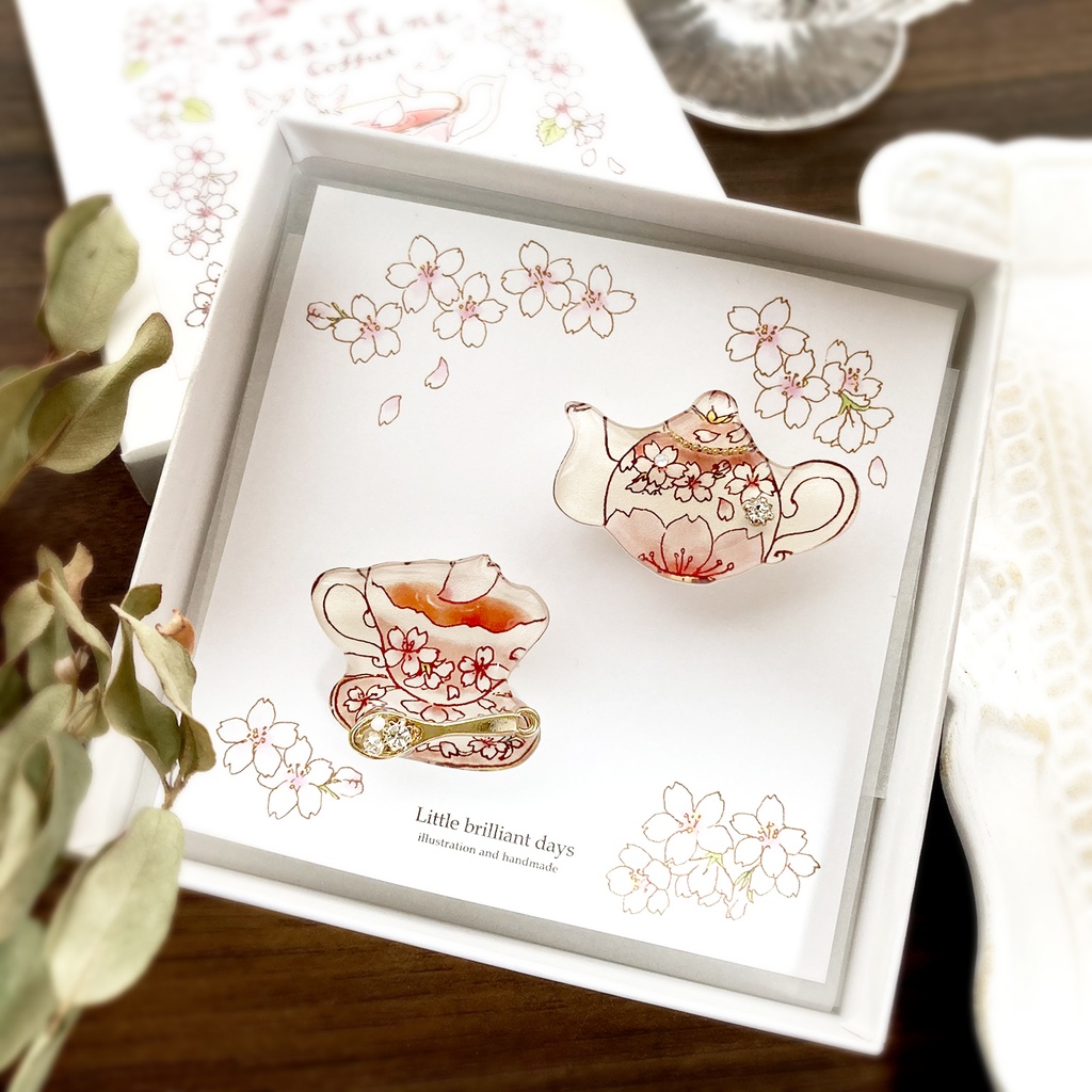 Sakura teapot brooch｜桜ティーポットブローチ〔紅茶シリーズ