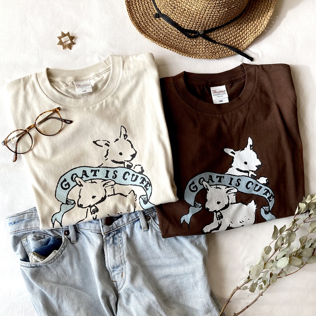 【5月下旬発送】Goat is cute Tシャツ(チョコ)|子やぎは可愛い〔動物シリーズ〕