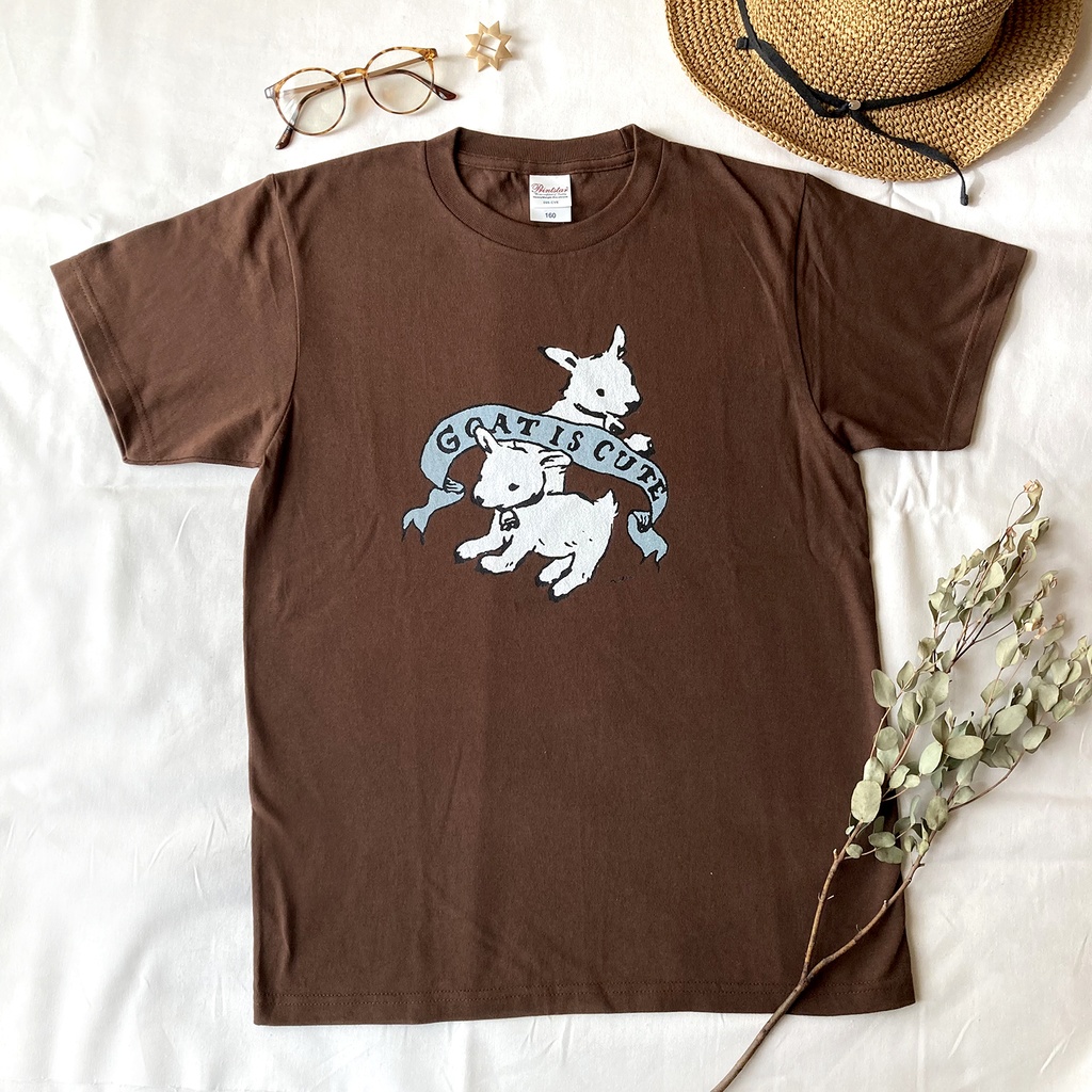 【5月下旬発送】Goat is cute Tシャツ(チョコ)|子やぎは可愛い〔動物シリーズ〕