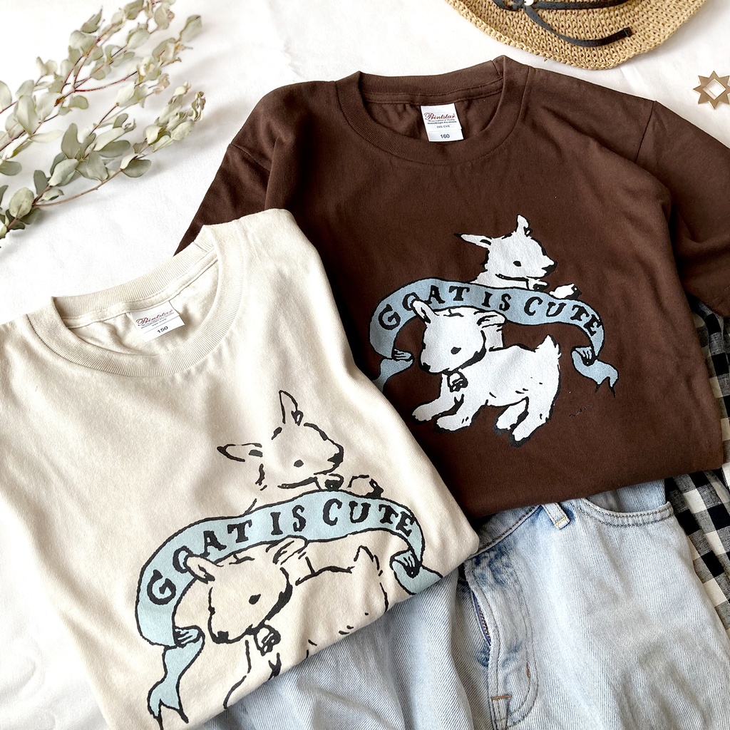 【5月下旬発送】Goat is cute Tシャツ(チョコ)|子やぎは可愛い〔動物シリーズ〕