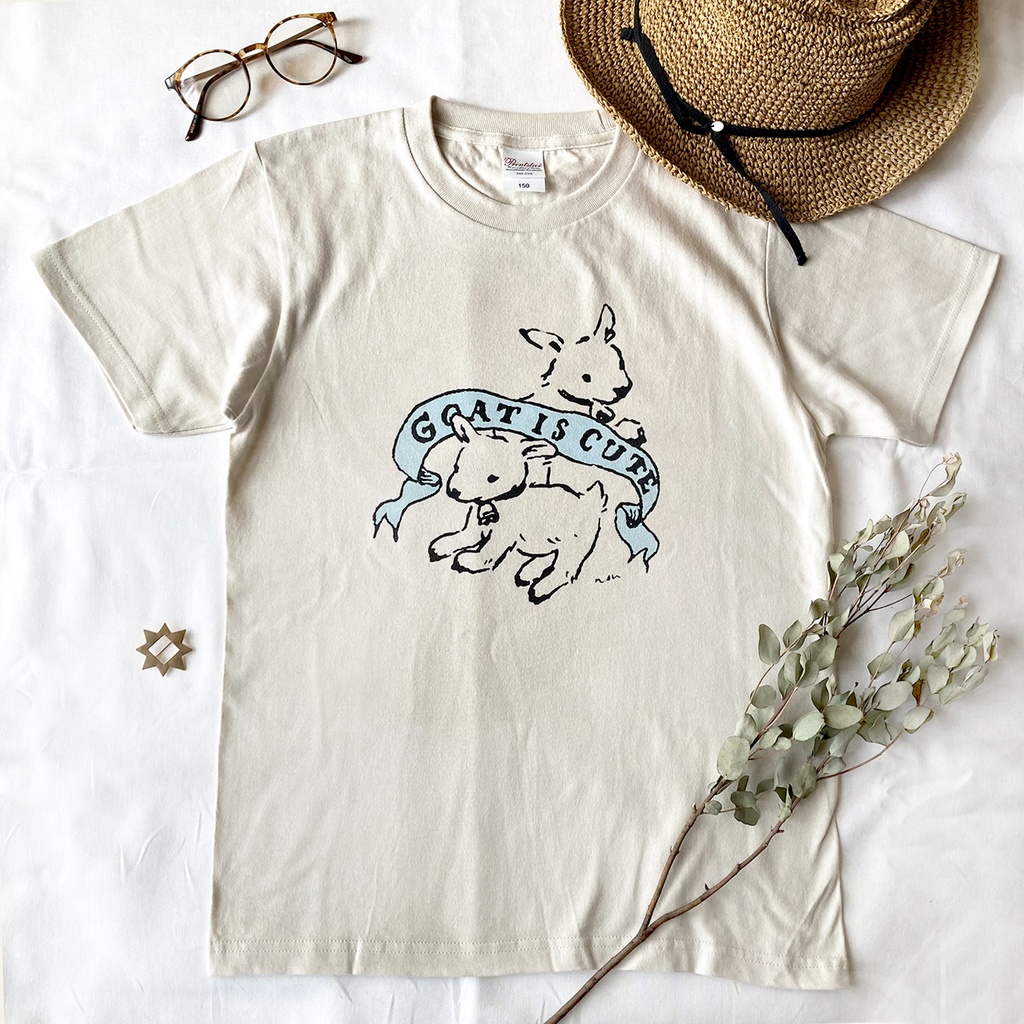 【7月中旬発送】Goat is cute Tシャツ(ミルクティ)|子やぎは可愛い〔動物シリーズ〕