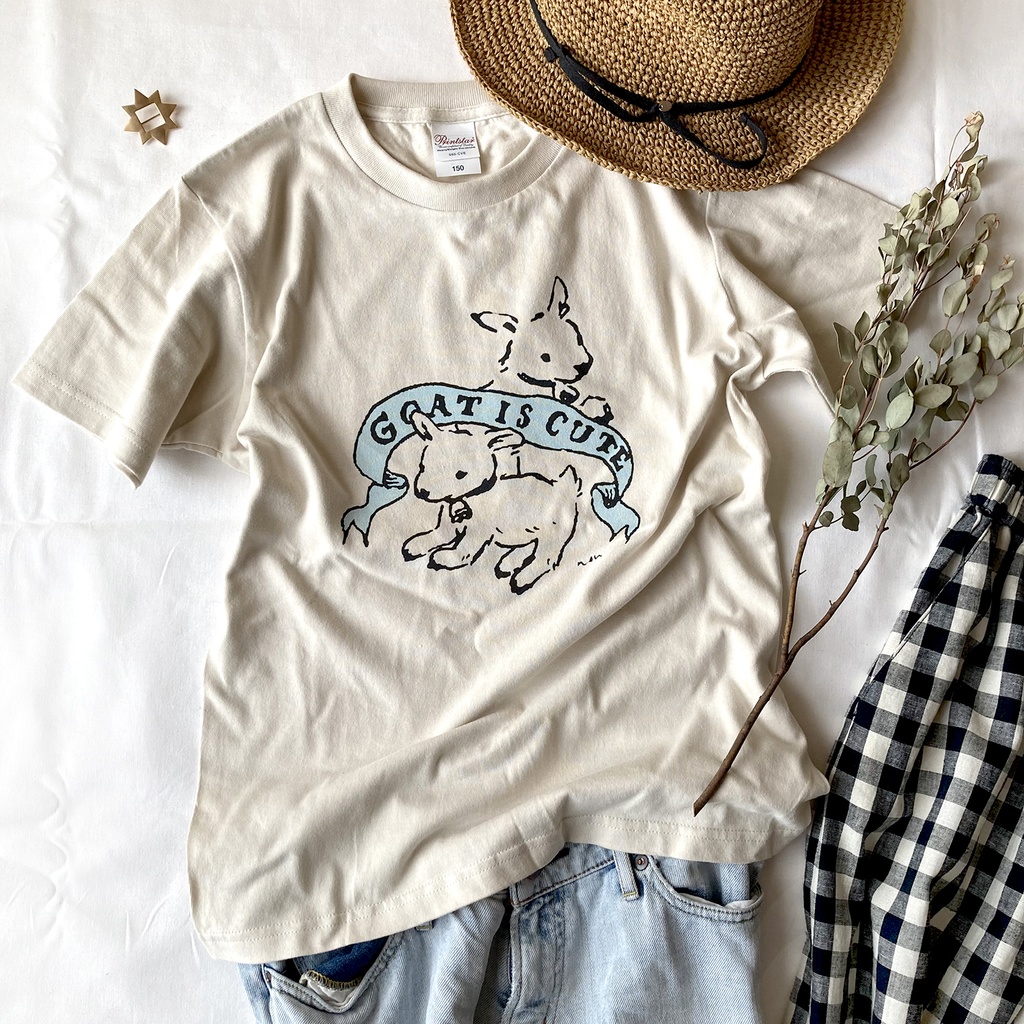 【7月中旬発送】Goat is cute Tシャツ(ミルクティ)|子やぎは可愛い〔動物シリーズ〕