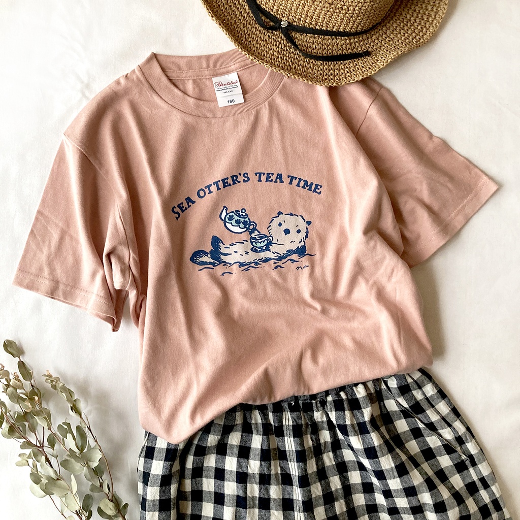 【６末発送】Otter's Tea Time Tシャツ（ピンク）｜ラッコ〔動物シリーズ〕