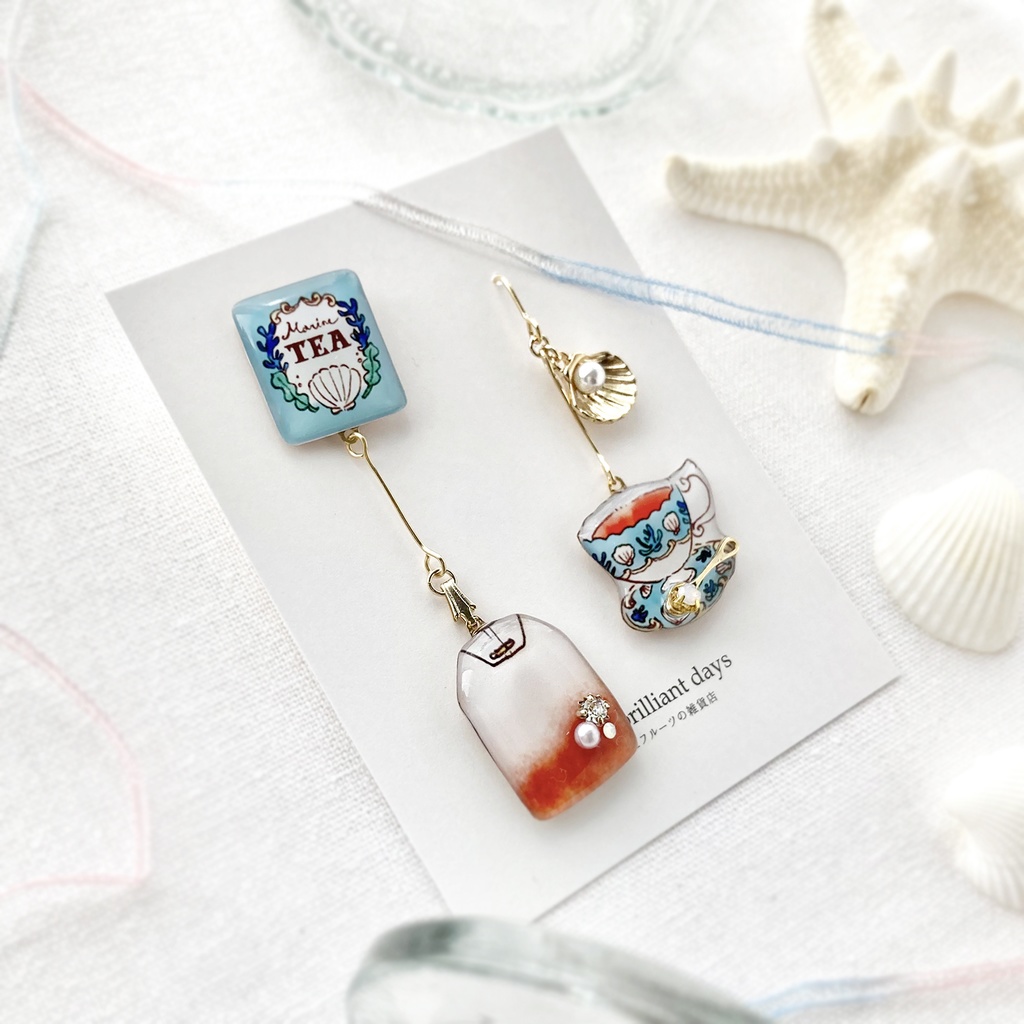 Teabag earring -Marine-|海のティーバッグイヤリング・ピアス〔紅茶シリーズ〕