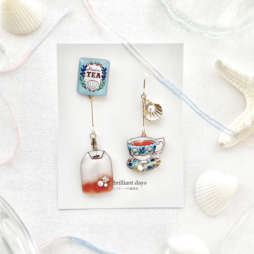 Teabag earring -Marine-|海のティーバッグイヤリング・ピアス〔紅茶シリーズ〕