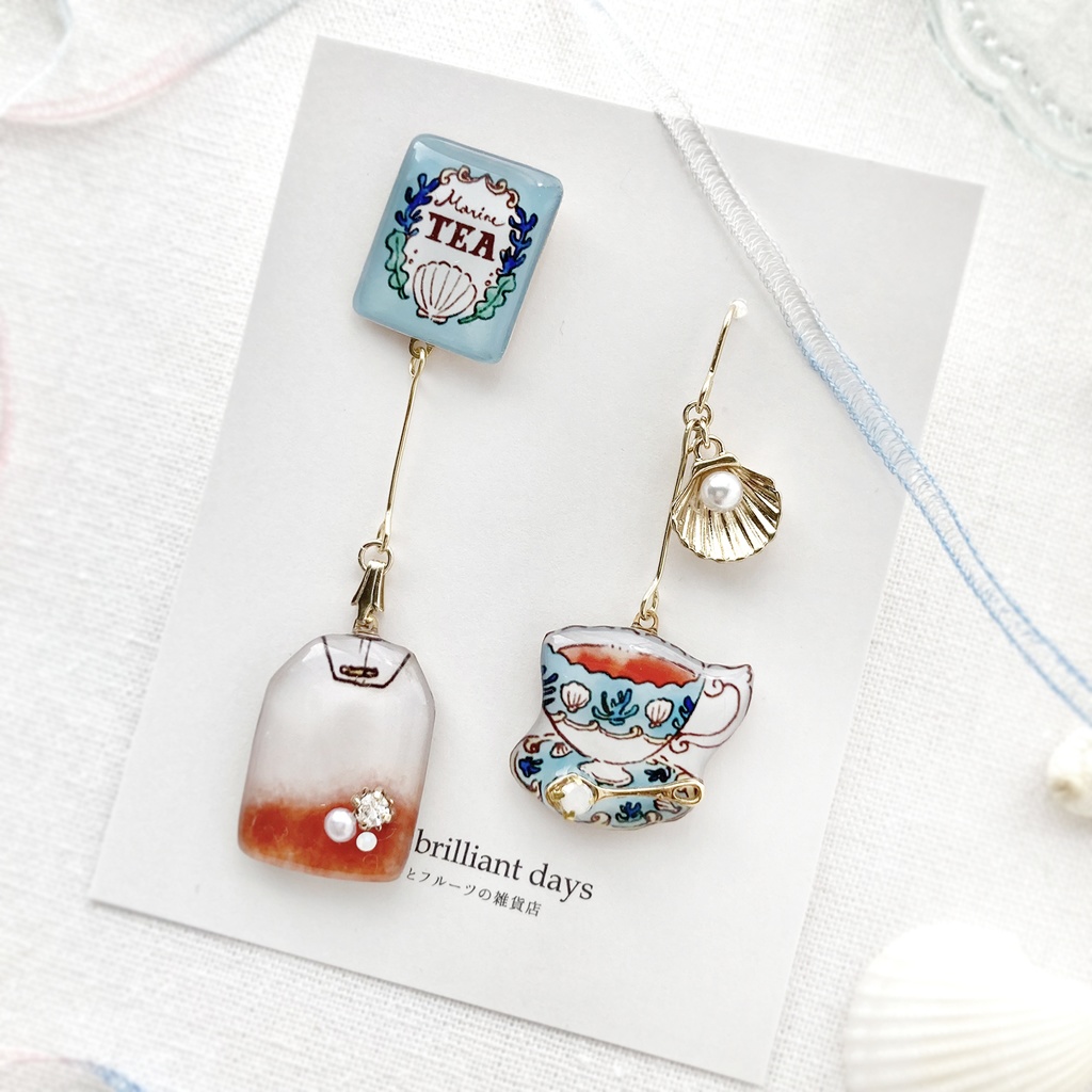 Teabag earring -Marine-|海のティーバッグイヤリング・ピアス〔紅茶シリーズ〕