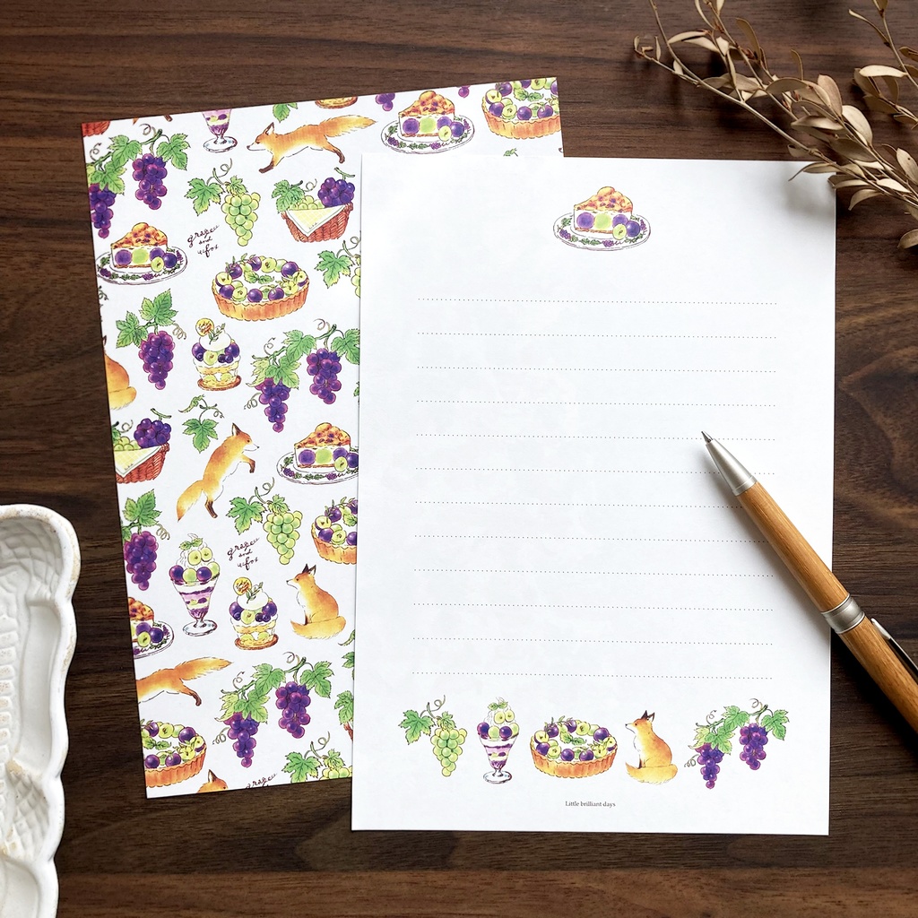 Letterset ”Grape&Fox”|秋のぶどう&きつねのレターセット