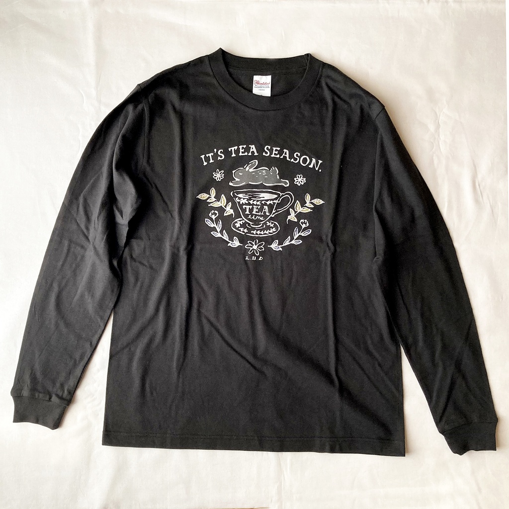 【12月上旬発送】RabbitTea ロンT(黒)|うさぎティーカップ長袖Tシャツカットソー〔動物シリーズ〕