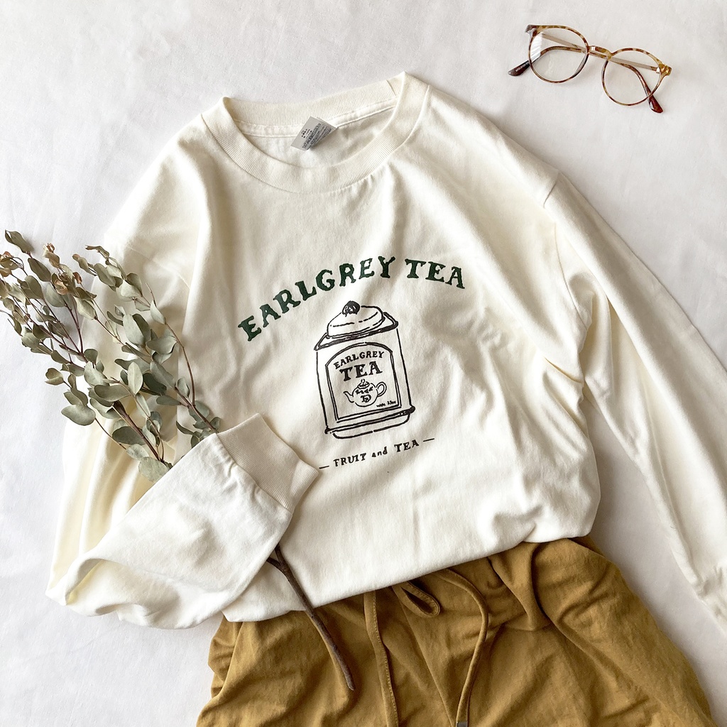 【9月下旬発送】Earlgrey ロンT(クリーム)|アールグレイ紅茶缶の長袖Tシャツカットソー〔紅茶シリーズ〕