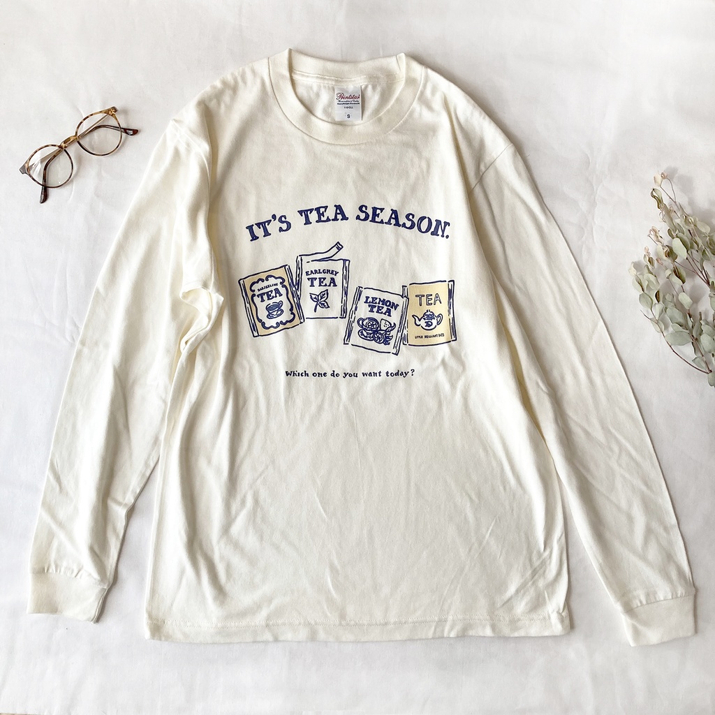 【12月中旬発送】Teabag ロンT(クリーム)|ティーバッグエンベロープの長袖Tシャツカットソー〔紅茶シリーズ〕