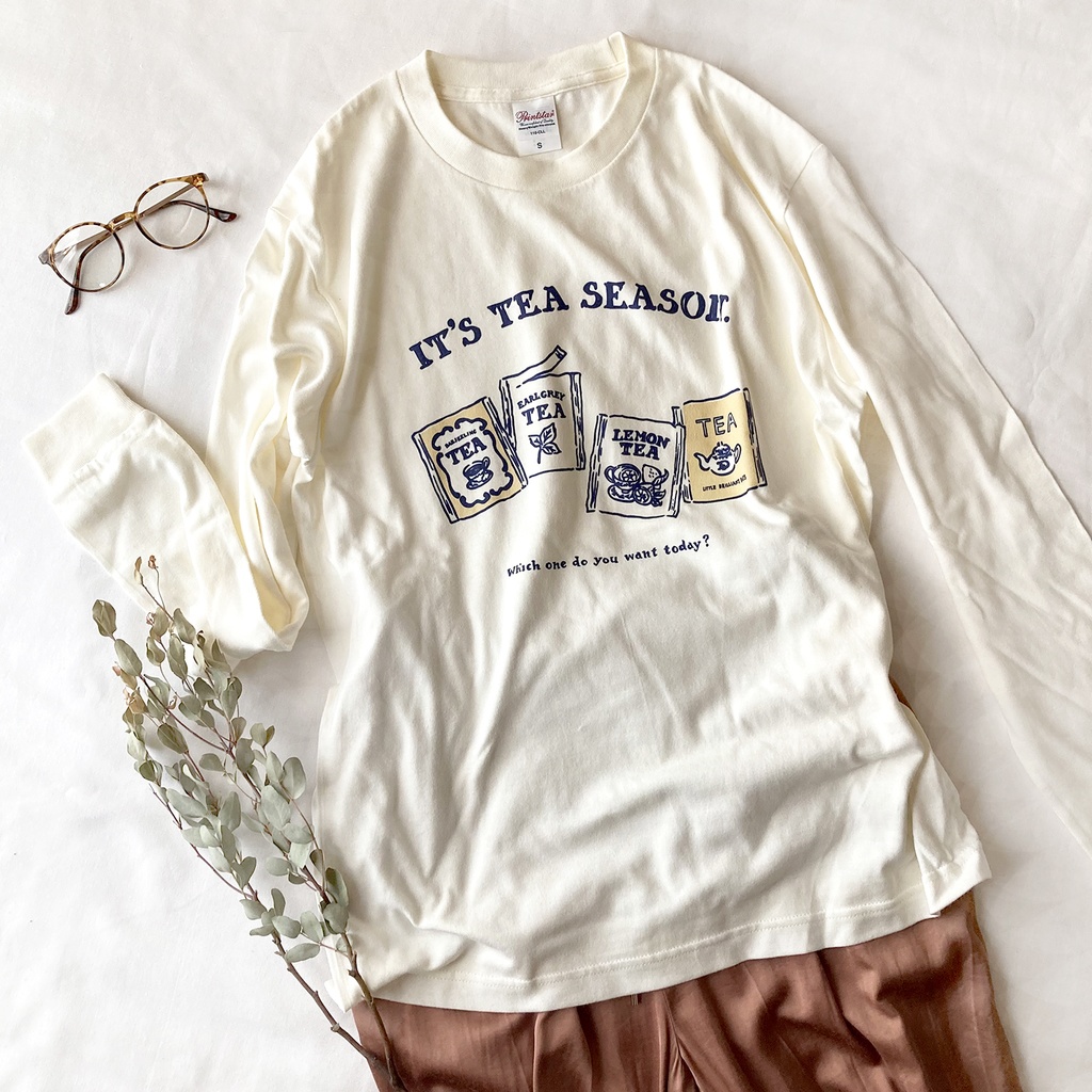 【12月中旬発送】Teabag ロンT(クリーム)|ティーバッグエンベロープの長袖Tシャツカットソー〔紅茶シリーズ〕