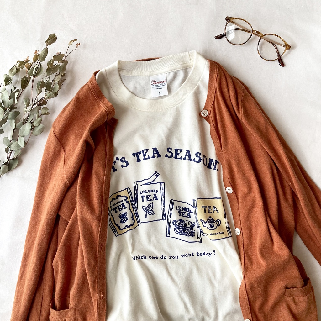 【9月下旬発送】Teabag ロンT(クリーム)|ティーバッグエンベロープの長袖Tシャツカットソー〔紅茶シリーズ〕