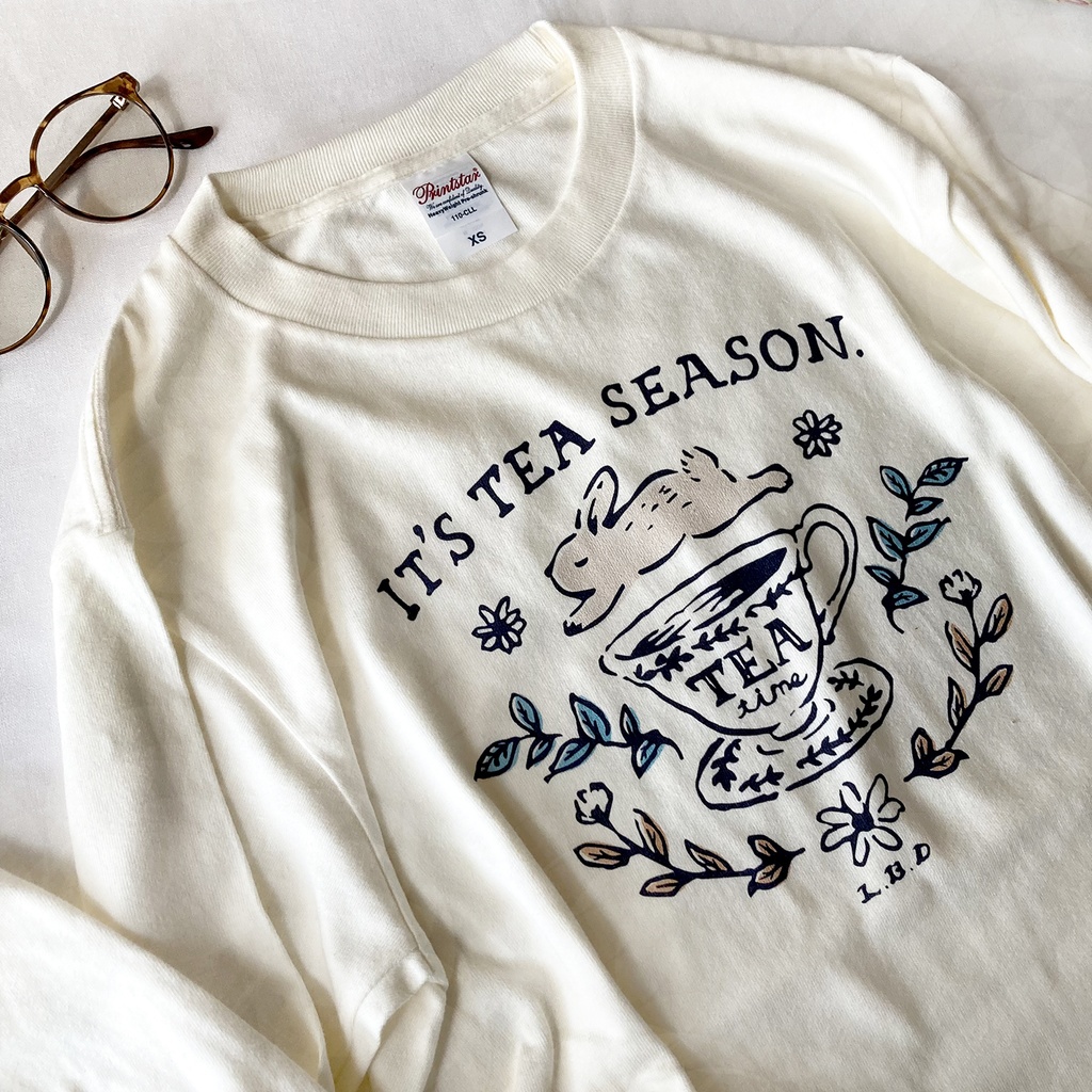 【12月上旬発送】RabbitTea ロンT(クリーム)|うさぎティーカップ長袖Tシャツカットソー〔動物シリーズ〕