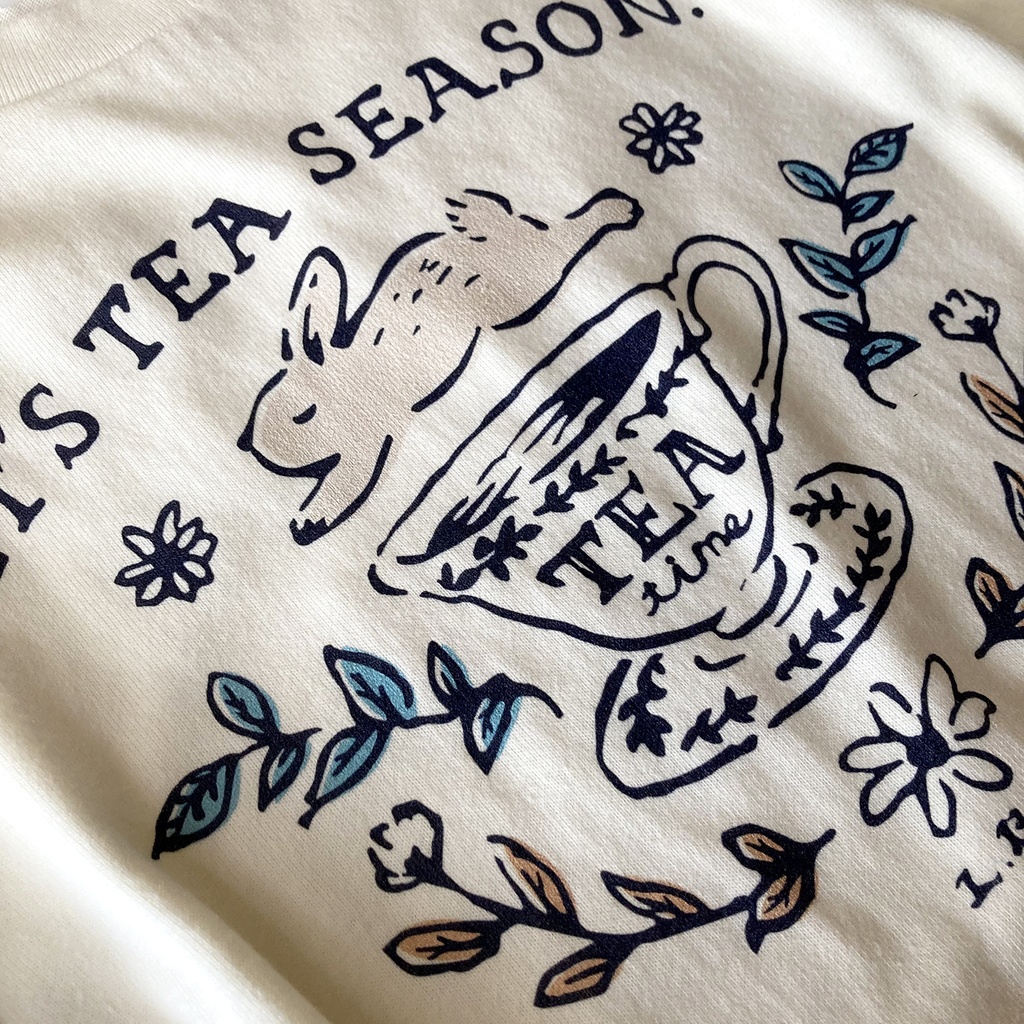 【12月上旬発送】RabbitTea ロンT(クリーム)|うさぎティーカップ長袖Tシャツカットソー〔動物シリーズ〕