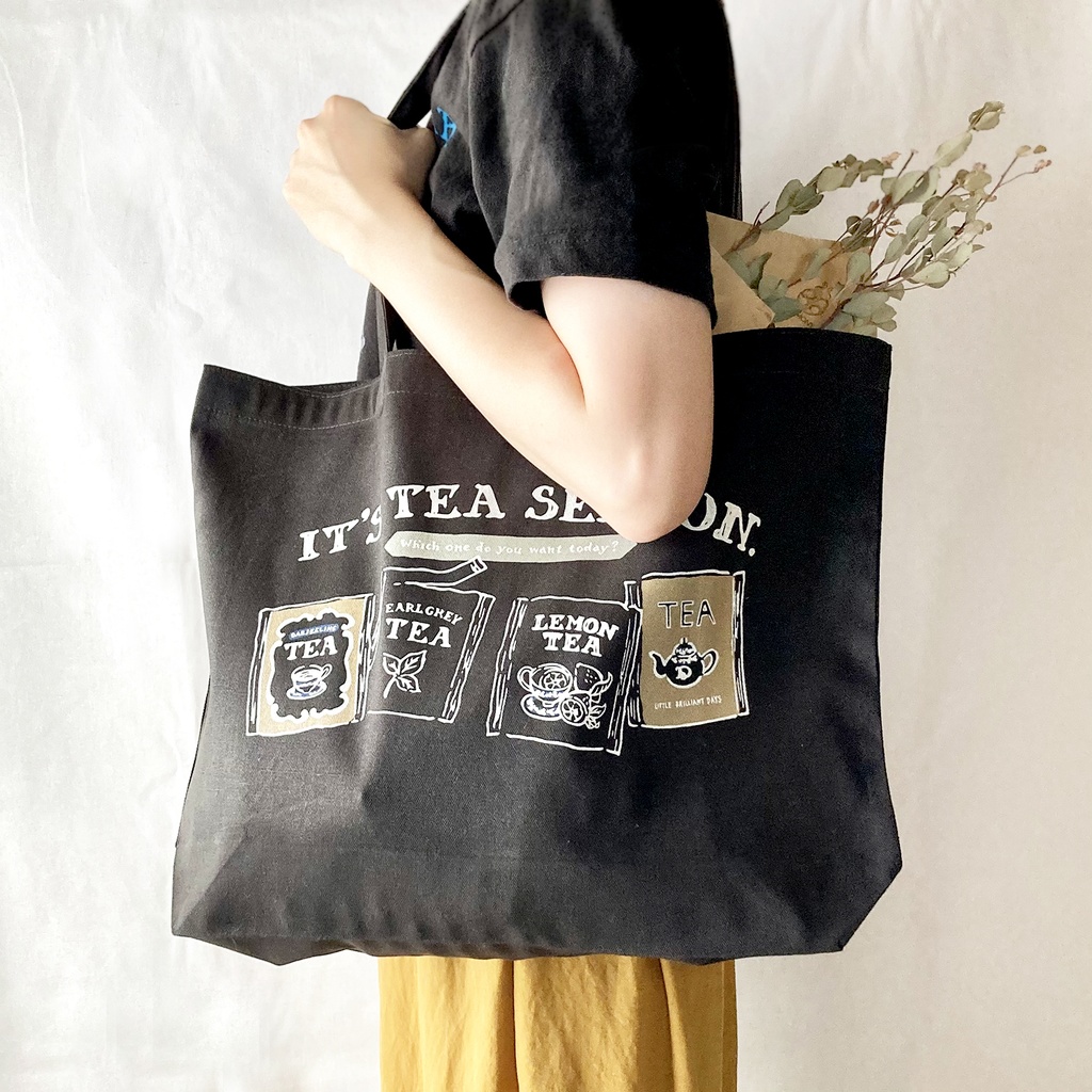 【６月中旬発送】紅茶のトートバッグ（黒）｜ティーバッグエンベロープ